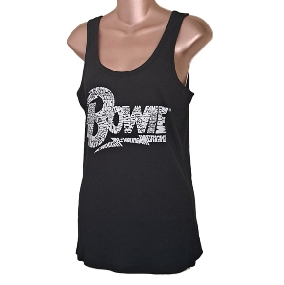 LA Pop Art David Bowie Tank Black with White Print NWT - Picture 2 of 8